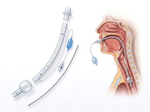 Endotracheal Intubation Tube Exploded View And Airway Anatomy Placement Cross Section