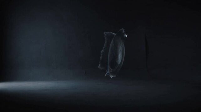 Tearing fibrous strip stretching, separating across dark studio, tension pulling left flap away
