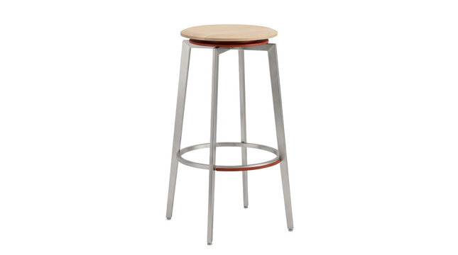 Modern tall bar stool with light wood seat and grey as transparent cutout