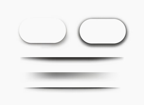 Rounded rectangle buttons. Minimal 3D UI elements with soft shadows, clean interface components and floating panels for modern digital and product design styling. Vector flat isolated illustration