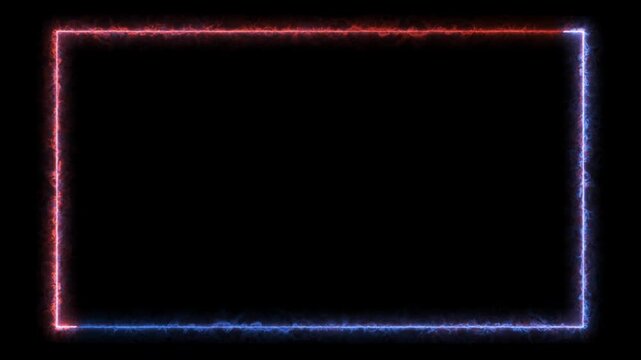 Animated glowing rectangle border with shifting red and blue neon light on black background.