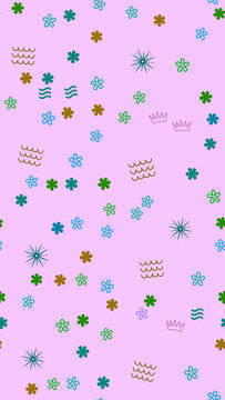 Seamless pattern of flowers, waves, and crowns