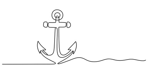 Anchor symbol drawing on wavy water for nautical and marine themes. © BipulChandra