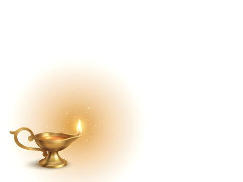 Golden oil lamp with glowing flame