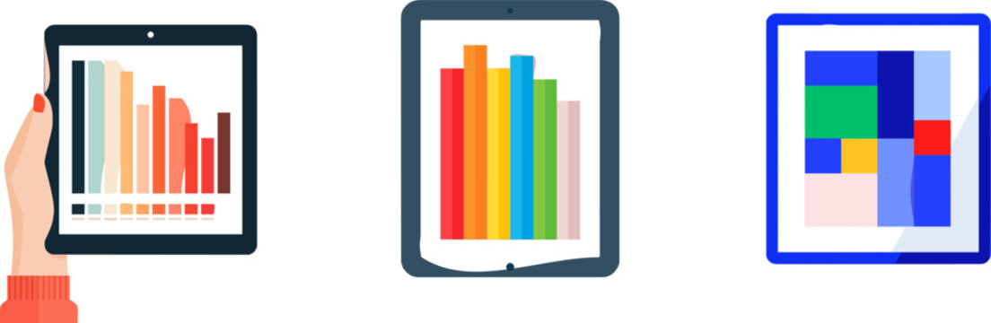 A hand holding a tablet displays a vibrant bar chart comparing various sizes, aiding in the selection of the optimal exchange option