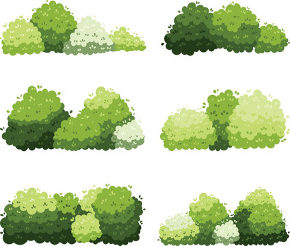 Cartoon bushes in various green tones