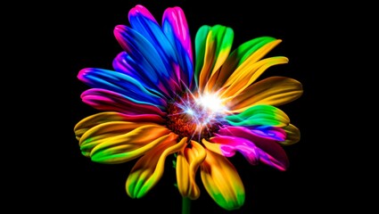 Obraz premium Vibrant Rainbow Daisy with Starburst Center
