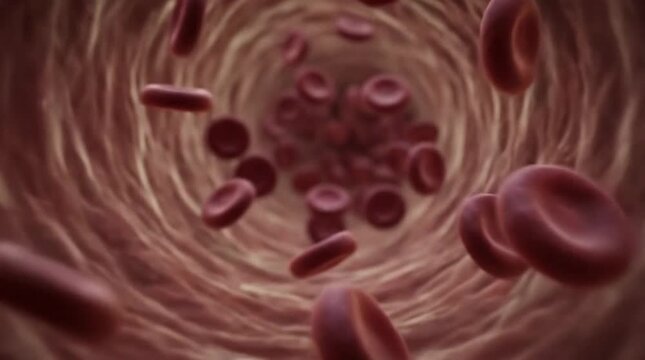 Red blood cell flow through human blood vessel