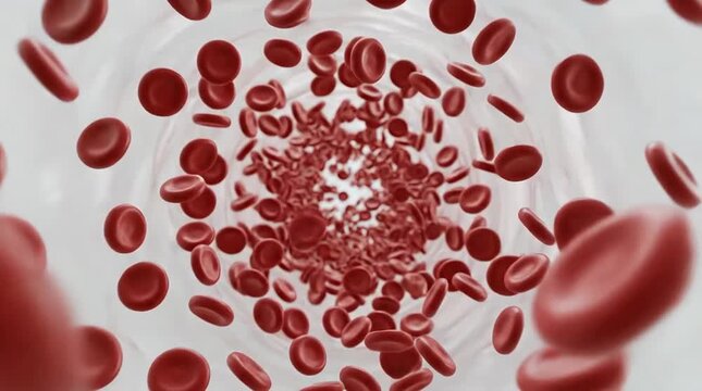 Red blood cells flowing through blood vessel