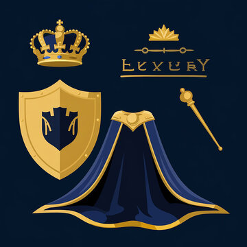 Royal Golden Crown Shield Mantle Dark Background
