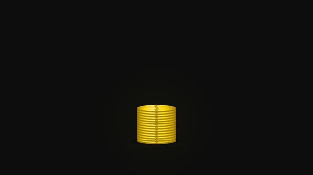 Gold coin stack growing and shrinking animation on black background