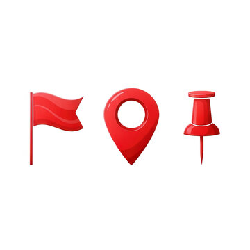 Red location marker and flag on white