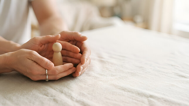 Couple holding hands on white bed sheet, wearing wedding rings, intimate moment of newlyweds expressing love and commitment