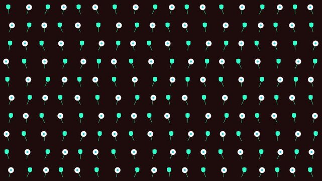 Animated Pattern of Stylized Flowers and Dandelions on Dark Background