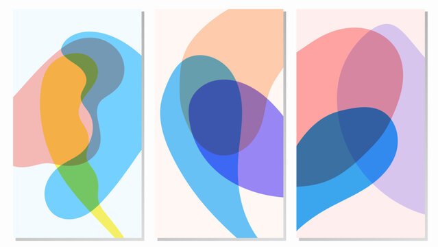 Set Abstract Background With Hand Drawn Organic Shapes Modern Minimal Style Flat Orange Blue Purple Colorful Design Vector. Ideal for Social Media Story, Website Banners, Presentations, Branding