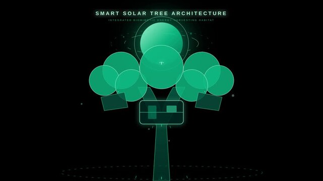 Futuristic Smart Solar Tree Architecture with Green Energy Harvesting Technology UI Graphic Design