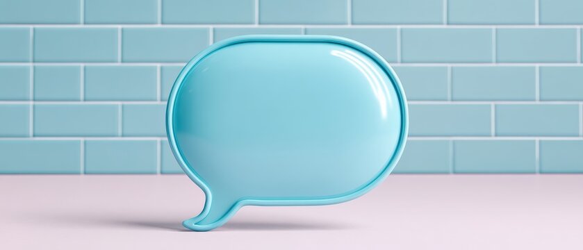 A bright blue speech bubble set against a gentle pink surface complemented by a light blue tile backdrop ideal for enhancing communication and creating engaging social media graphics