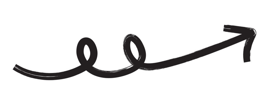 A bold red paint brush stroke arrow pointing towards the right side on transparent background. Black hand-drawn arrow outline in grunge brush style. 