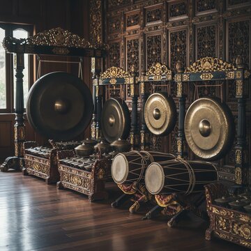 Traditional Indonesian Gamelan Musical Instruments Set