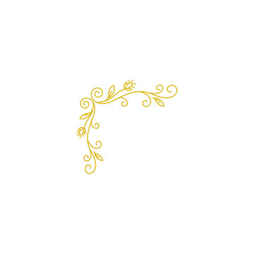 Gold floral corner flourish illustration isolated on transparent background