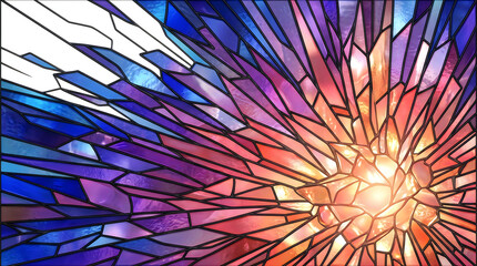 Obraz premium Vibrant abstract stained glass pattern with glowing light effect and colorful geometric shapes transparent background