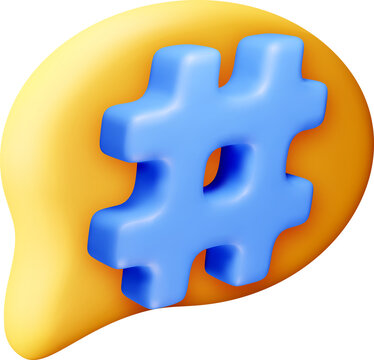Blue 3D hashtag symbol inside speech bubble