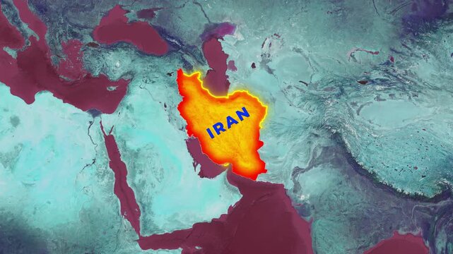 Glowing map of Iran highlighting country borders and geographical location video motion