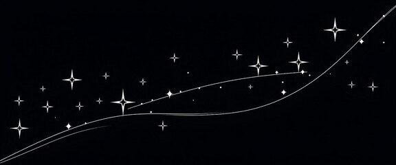 Fototapeta premium Stylized shooting star with sparkling celestial details and a sweeping luminous trail on a dramatic black background.