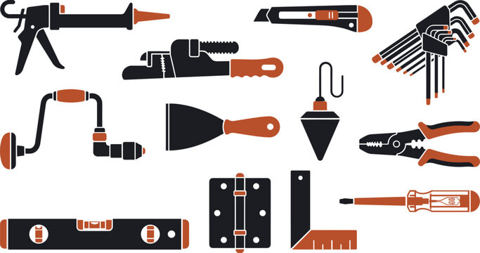 Hand Tools And Construction Equipment Vector Icon Set