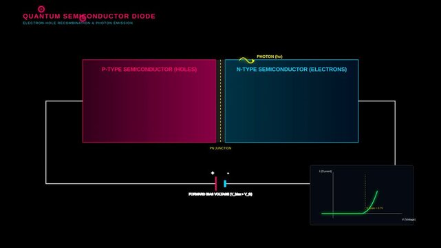 Quantum Semiconductor Diode Electron Hole Recombination and Photon Emission Physics Animation