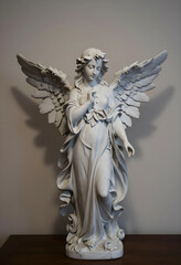Fototapeta premium Spirituality and peace marble angel statue with wings in a serene pose for religious art funeral memorial or interior design home decor