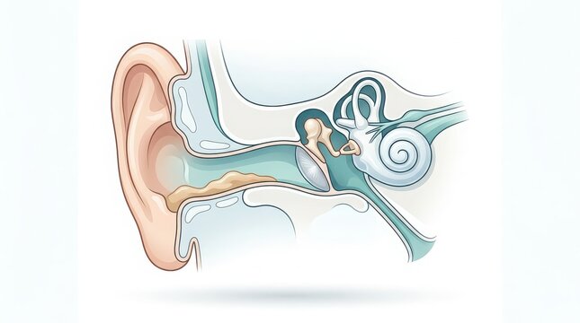 Stylized Cross- Section of Human Ear Anatomy with Wax Buildup inner ear middle ear