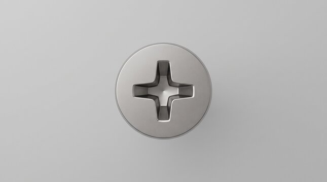 A simple metallic Phillips cross head screw viewed from above, isolated on a neutral background with soft lighting, suitable for hardware, construction, engineering, and industrial concepts.
