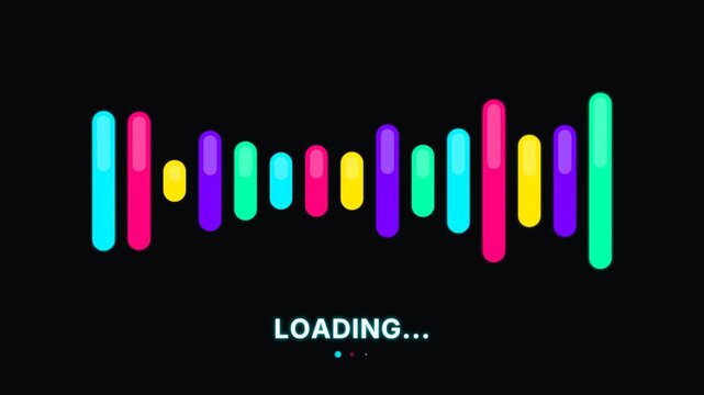A static, ultra-smooth 60fps sequence showcasing vibrant, animated pixel audio equalizer bars in a dark studio setting. The bars pulse with dynamic, colorful motion, creating a futuristic, tech-inspir