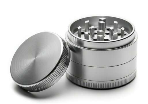 Metal herb grinder with grinding teeth isolated on white background