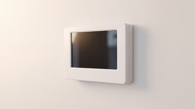 Smart home system display on a white wall providing modern climate control and automation technology