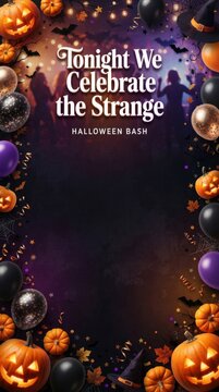 Black Ba Night Halloween Party - Spooky celebration with pumpkins, balloons, and festive lights. Perfect for Halloween bash invitation or social media post