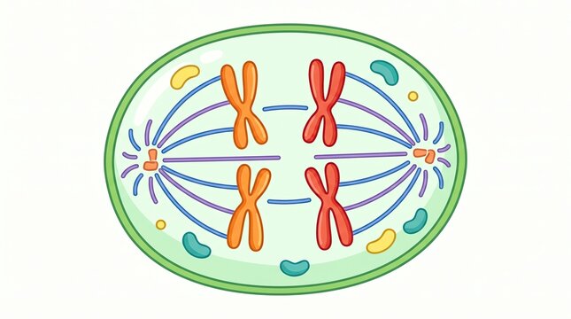 Mitosis Cell Division with Chromosomes and Spindle Fibers