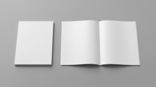 Blank white magazine, book, catalog or brochure mockup on grey background