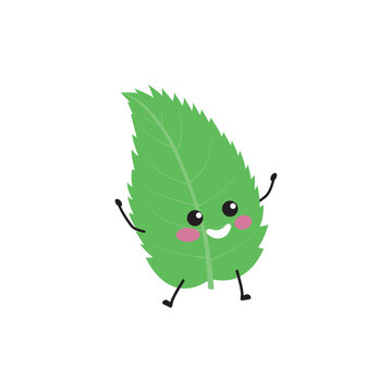 Cute Kawaii Green Leaf Character Vector Illustration