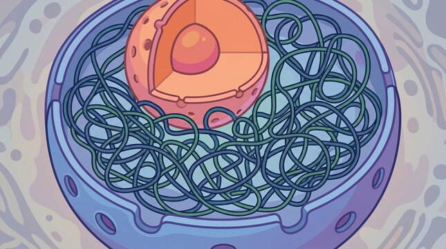 Cell Nucleus with DNA Chromatin and Genetic Material