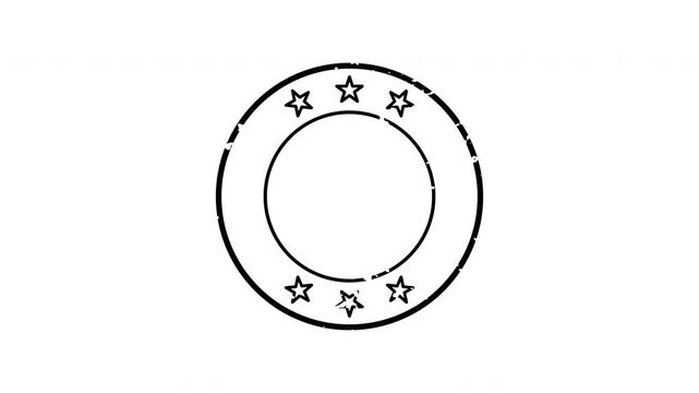 Circular award stamp animation with inner ring and five stars on a transparent background. Decorative recognition seal with bold emblem design. Seamless animated icon