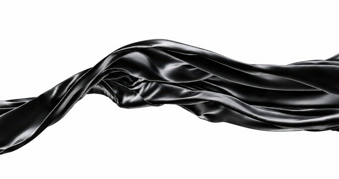 Luxury Black Silk Fabric Background with Elegant Flowing Folds and Glossy Satin Texture