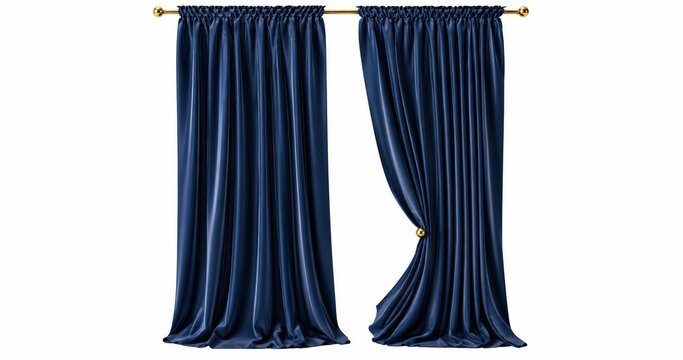 blue curtains isolated on white background
