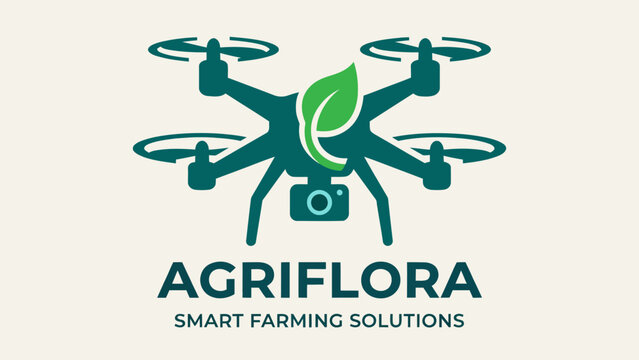 Modern agriculture drone logo with leaf symbol for AGRIFLORA smart farming solutions. Ideal vector icon for AGROTECH, precision farming, eco technology, and agricultural startup identity.