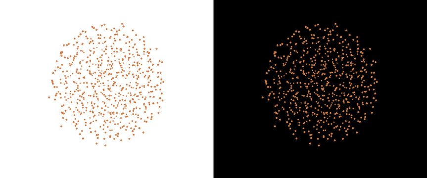 Minimalist copper stipple circle set, metallic rose gold dotwork sphere illustrations, elegant geometric grain texture elements for luxury branding