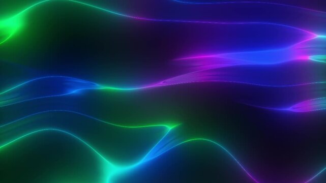 Abstract neon waves flowing in vivid purple, blue, green, and pink light