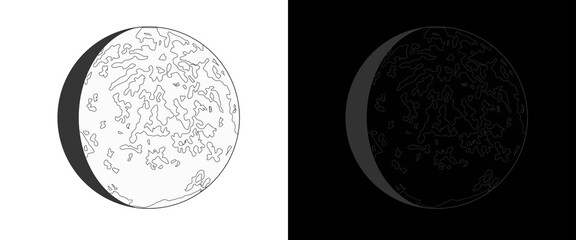 Minimalist moon phase illustration set, celestial lunar sphere line art, black and white astronomical planet icons for science and astrology © Transparent Studio