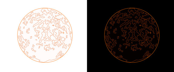 Minimalist celestial moon line art, rose gold lunar sphere illustration, elegant astronomical circle design on black and white backgrounds © Transparent Studio
