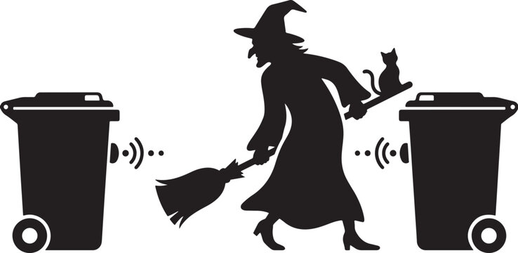 Witch parallel parking a broomstick between bins